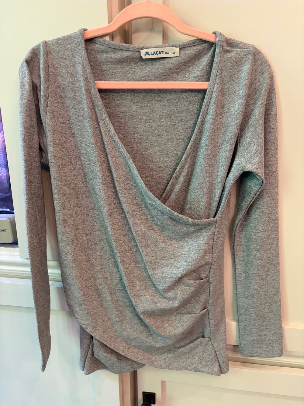 Lacatil Grey Drape-Front Long Sleeve Tee